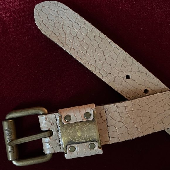 Roberto Cavalli Just Cavalli Python Tan Leather Belt Antique Brass Hardware main image 8